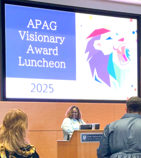 Sharena speaks at 2025 APAG Visionary Award Luncheon after being announced as the winner.